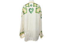 画像をギャラリービューアに読み込む, ESCADA エスカーダ シルクシャツ 長袖シャツ サイズ36 比翼 ハートモチーフ ベージュ グリーン イエロー シルク 良品 中古 4c068881