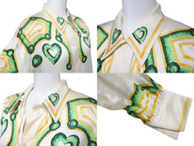 画像をギャラリービューアに読み込む, ESCADA エスカーダ シルクシャツ 長袖シャツ サイズ36 比翼 ハートモチーフ ベージュ グリーン イエロー シルク 良品 中古 4c068881