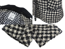 画像をギャラリービューアに読み込む, MOSCHINO モスキーノ ツイードジャケット イタリア製 ウール モヘア ファイバー ホワイト ブラック サイズL 美品 中古 4c068885