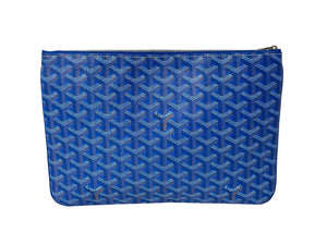 GOYARD ゴヤール セナ MM クラッチバッグ SENAT2MMLTY10CL10P レザー PVC ブルー シルバー金具 美品 中古 4c069079