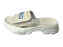画像をギャラリービューアに読み込む, GUCCI グッチ スライドロゴ ビーチサンダル トリコロール ホワイト 575072 カーフレザー ラバー ホワイト サイズ11 1/2 美品 中古 4c069084