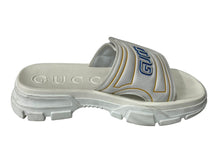 画像をギャラリービューアに読み込む, GUCCI グッチ スライドロゴ ビーチサンダル トリコロール ホワイト 575072 カーフレザー ラバー ホワイト サイズ11 1/2 美品 中古 4c069084