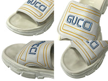 画像をギャラリービューアに読み込む, GUCCI グッチ スライドロゴ ビーチサンダル トリコロール ホワイト 575072 カーフレザー ラバー ホワイト サイズ11 1/2 美品 中古 4c069084