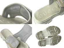 画像をギャラリービューアに読み込む, GUCCI グッチ スライドロゴ ビーチサンダル トリコロール ホワイト 575072 カーフレザー ラバー ホワイト サイズ11 1/2 美品 中古 4c069084