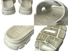 画像をギャラリービューアに読み込む, GUCCI グッチ スライドロゴ ビーチサンダル トリコロール ホワイト 575072 カーフレザー ラバー ホワイト サイズ11 1/2 美品 中古 4c069084