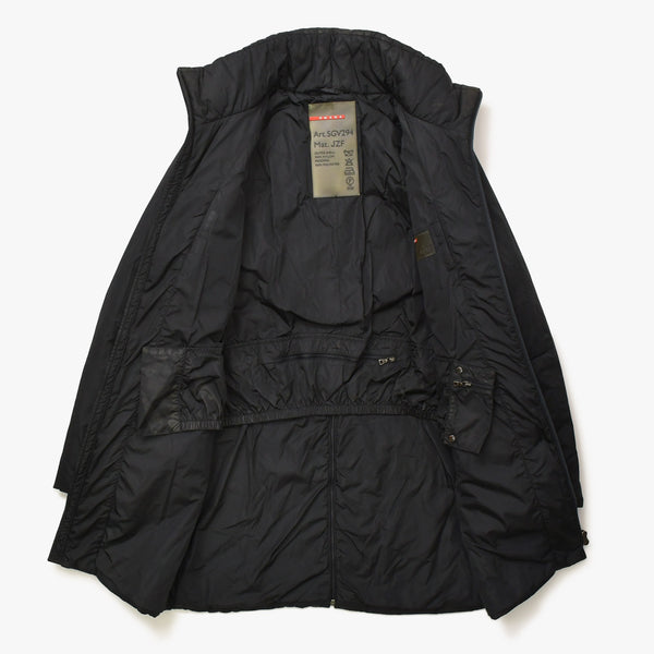 PRADA SPORT プラダスポーツ アーカイブ中綿ナイロンコート SGV294 リネアロッサ 46サイズ ブラック アウター ブロンズ金具 美品 中古 4a006910