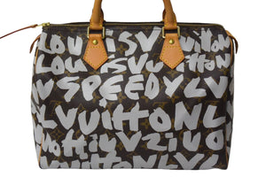 LOUIS VUITTON ルイヴィトン スピーディ30 ハンドバッグ M92195 モノグラム グラフィティ ホワイト PVC レザー 美品 中古 4c069100