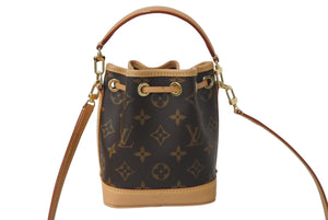 極美品 LOUIS VUITTON ルイヴィトン ナノ ノエ ハンドバッグ ショルダーバッグ M81266 2WAY ブラウン PVC レザー ゴールド金具 中古 4c069108