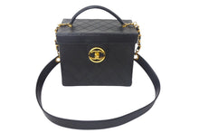 Load image into Gallery viewer, CHANEL シャネル ビコローレ バニティバッグ ハンドバッグ ココマーク 3番台 ラムスキン ブラック ゴールド金具 美品 中古 4c069194