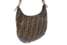 画像をギャラリービューアに読み込む, 極美品 FENDI フェンディ ホーボー ワンショルダーバッグ 8BR234 ズッカ柄 キャンバス レザー ブラウン ゴールド金具 中古 4b006925