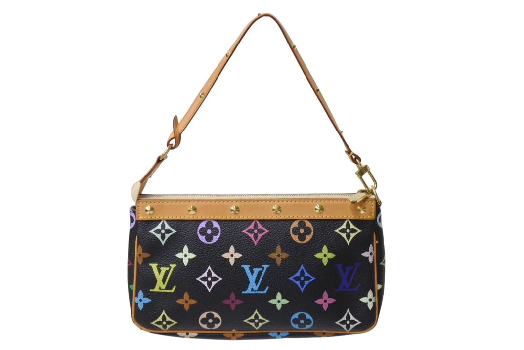 LOUIS VUITTON ルイヴィトン ポシェット アクセソワール アクセサリーポーチ M92648 モノグラムマルチ 村上隆 ブラック 美品 中古 4c069373