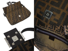 画像をギャラリービューアに読み込む, FENDI フェンディ マンマバケット ワンショルダーバッグ ズッカ柄 コットンキャンバス レザー シルバー金具 ブラウン 美品 中古 4c069398