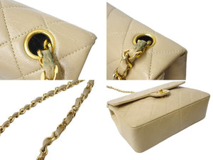 極美品 CHANEL シャネル チェーンショルダーバッグ ミニマトラッセ ラムスキン 1番台 1990年 ココマーク ベージュ ゴールド金具 中古 4c069400
