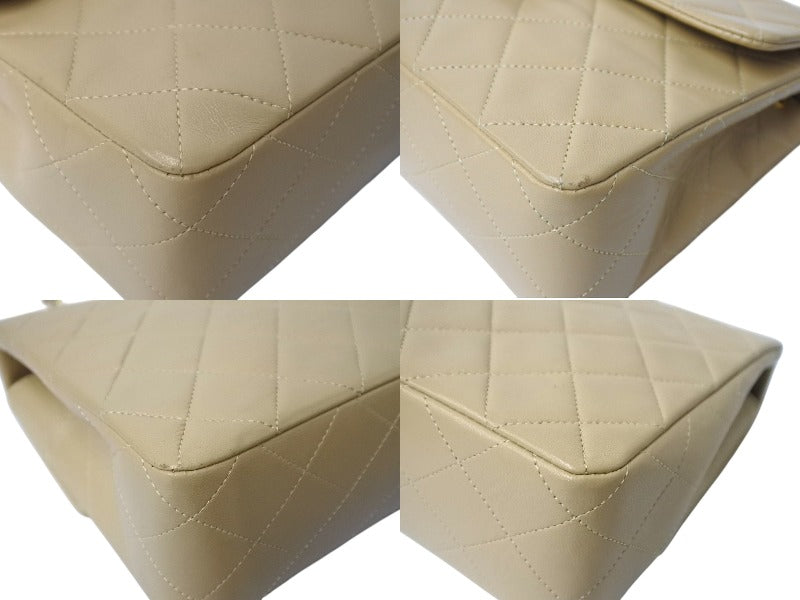 極美品 CHANEL シャネル チェーンショルダーバッグ ミニマトラッセ ラムスキン 1番台 1990年 ココマーク ベージュ ゴールド金具 中古 4c069400