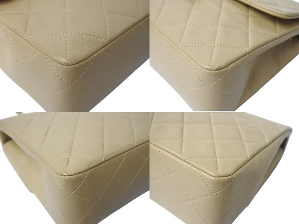 極美品 CHANEL シャネル チェーンショルダーバッグ ミニマトラッセ ラムスキン 1番台 1990年 ココマーク ベージュ ゴールド金具 中古 4c069400