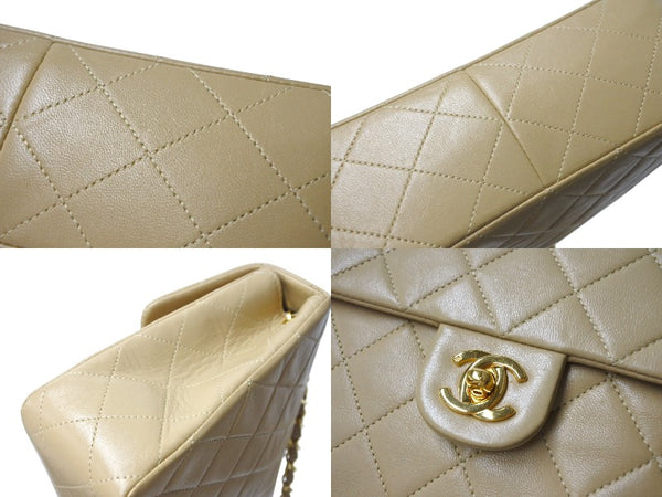 極美品 CHANEL シャネル チェーンショルダーバッグ ミニマトラッセ ラムスキン 1番台 1990年 ココマーク ベージュ ゴールド金具 中古 4c069400