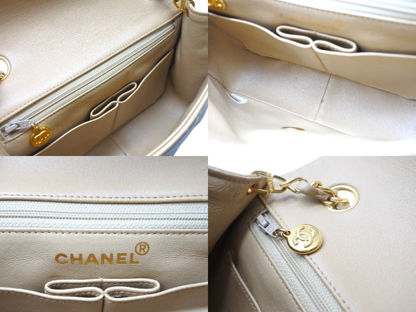 極美品 CHANEL シャネル チェーンショルダーバッグ ミニマトラッセ ラムスキン 1番台 1990年 ココマーク ベージュ ゴールド金具 中古 4c069400