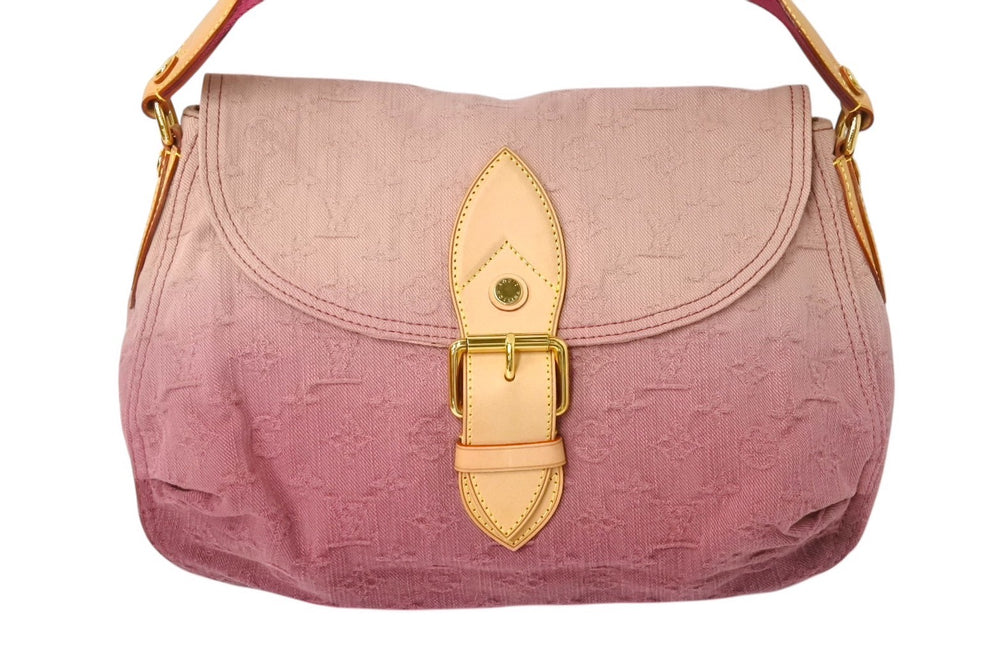 極美品 LOUIS VUITTON ルイヴィトン サンレイ ハンドバッグ M40416 モノグララムデニム レザー ピンク グラデーション 中古 4c069483