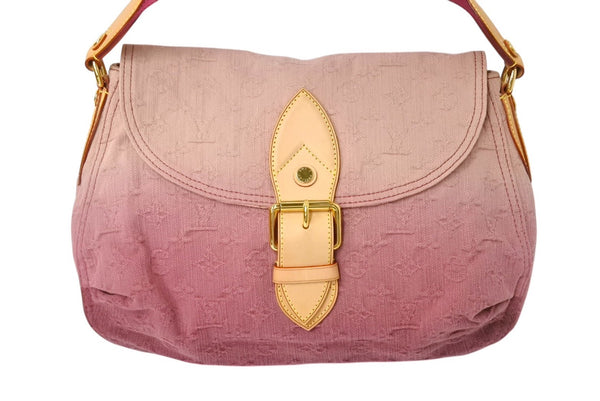 極美品 LOUIS VUITTON ルイヴィトン サンレイ ハンドバッグ M40416 モノグララムデニム レザー ピンク グラデーション 中古 4c069483