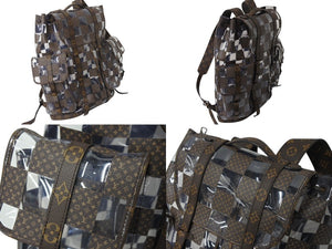 極美品 LOUIS VUITTON ルイヴィトン クリストファー MM リュック バックパック M20865 モノグラムチェス 22AW ブラウン クリア 中古 4c069484