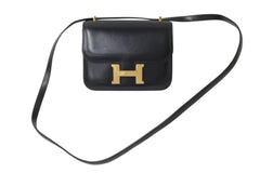 極美品 HERMES エルメス ショルダーバッグ コンスタンス3ミニ C刻印 ブラック カーフスキン ゴールド金具 中古 4c069537