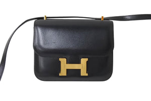 極美品 HERMES エルメス ショルダーバッグ コンスタンス3ミニ C刻印 ブラック カーフスキン ゴールド金具 中古 4c069537