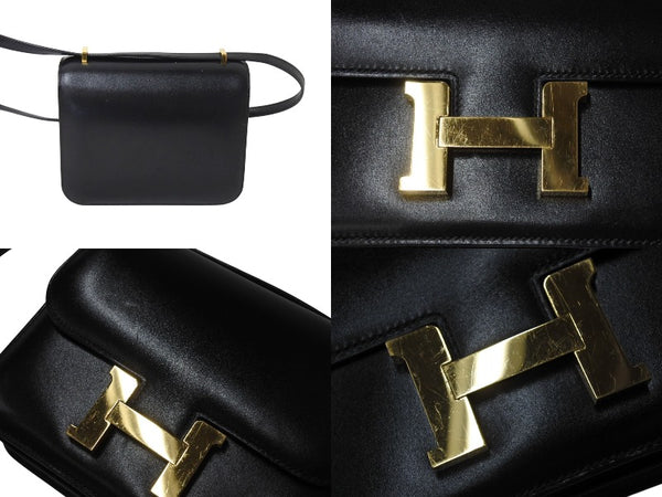 極美品 HERMES エルメス ショルダーバッグ コンスタンス3ミニ C刻印 ブラック カーフスキン ゴールド金具 中古 4c069537
