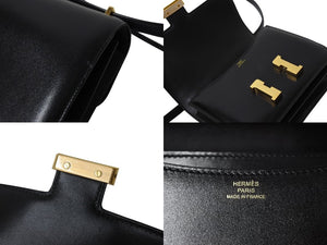極美品 HERMES エルメス ショルダーバッグ コンスタンス3ミニ C刻印 ブラック カーフスキン ゴールド金具 中古 4c069537