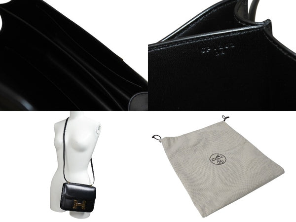 極美品 HERMES エルメス ショルダーバッグ コンスタンス3ミニ C刻印 ブラック カーフスキン ゴールド金具 中古 4c069537