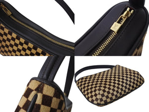 極美品 LOUISVUITTON ルイヴィトン タイガー ミニハンドバッグ ダミエソバージュ M92132 ハラコ レザー ブラウン ベージュ 中古 4c069611