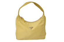 画像をギャラリービューアに読み込む, PRADA プラダ ホーボー ハンドバッグ MV515 トライアングルロゴ イエロー ナイロン シルバー金具 美品 中古 4c069619
