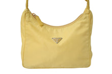 画像をギャラリービューアに読み込む, PRADA プラダ ホーボー ハンドバッグ MV515 トライアングルロゴ イエロー ナイロン シルバー金具 美品 中古 4c069619