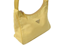 画像をギャラリービューアに読み込む, PRADA プラダ ホーボー ハンドバッグ MV515 トライアングルロゴ イエロー ナイロン シルバー金具 美品 中古 4c069619