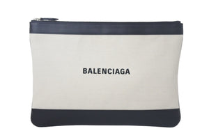 BALENCIAGA バレンシアガ クラッチバッグ ロゴ 568024 イタリア製 キャンバス レザー ホワイト ブラック シルバー金具 美品 中古 4c068620