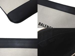 BALENCIAGA バレンシアガ クラッチバッグ ロゴ 568024 イタリア製 キャンバス レザー ホワイト ブラック シルバー金具 美品 中古 4c068620