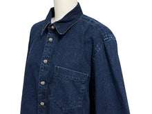 画像をギャラリービューアに読み込む, 未使用 CHROME HEARTS クロムハーツ デニム長袖シャツ LOOSE ENDS ブルー デニム クロスパッチ シルバー金具 サイズM 中古 4c069728