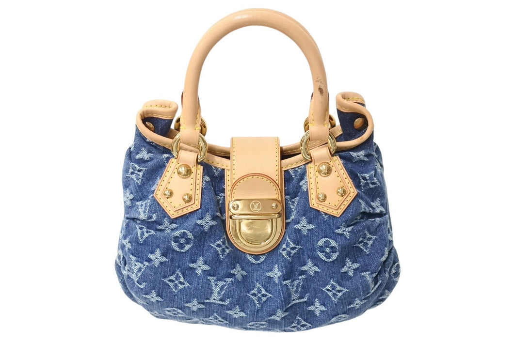 極美品 LOUIS VUITTON ルイヴィトン モノグラムデニム プリ―ティ ハンドバッグ ブルー ゴールド金具 M95020 中古 4c069739