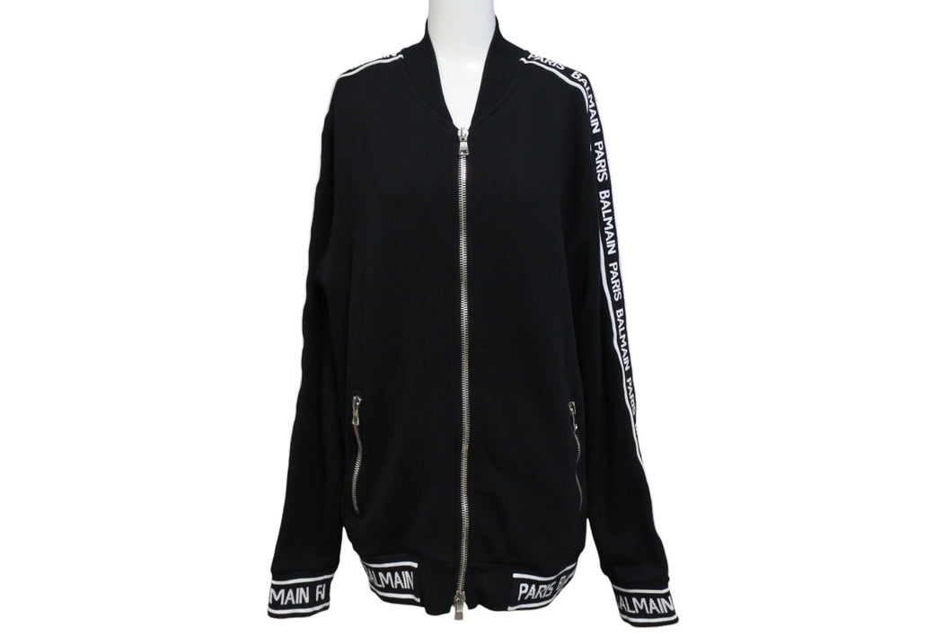 BALMAIN バルマン Logo Bomber Jacket ロゴボンバージャケット ロゴ RH08900J928 ブラック ホワイト サイズM 美品 中古 4c069784