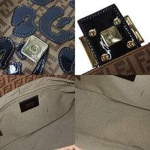 画像をギャラリービューアに読み込む, FENDI フェンディ マンマバケット ワンショルダーバッグ 8BR001 ズッキーノ柄 レオパード刺繍 PVC エナメルレザー ゴールド金具 美品 中古 4c069814