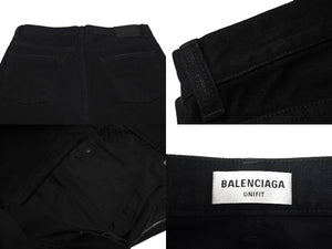 極美品 BALENCIAGA バレンシアガ フレアデニムパンツ 697829 サイズS 22AW ダメージ加工 ブラック コットン 中古 4c069828