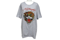 新品未使用 Ed Hardy エドハーディ タイガー 半袖Ｔシャツ コットン ラインストーン グレー マルチカラー サイズＭ 美品 中古 4c069858