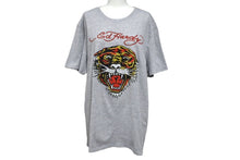 Load image into Gallery viewer, 新品未使用 Ed Hardy エドハーディ タイガー 半袖Ｔシャツ コットン ラインストーン グレー マルチカラー サイズＭ 美品 中古 4c069858