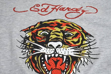 Load image into Gallery viewer, 新品未使用 Ed Hardy エドハーディ タイガー 半袖Ｔシャツ コットン ラインストーン グレー マルチカラー サイズＭ 美品 中古 4c069858