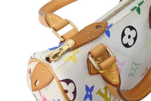 画像をギャラリービューアに読み込む, LOUIS VUITTON ルイヴィトン ミニスピーディ ミニボストンバッグ M92645 PVC ヌメ革 ホワイト マルチカラー 美品 中古 4c069881
