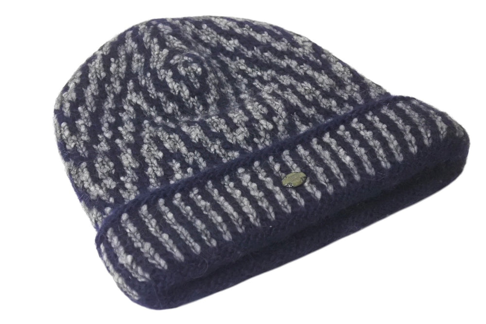 CHANEL Knit Cap Beanie Knit Cap Coco Mark Rayon Navy Good Condition Used 4c070103