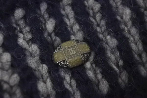 CHANEL シャネル ニットキャップ ビーニー ニット帽 ココマーク レーヨン ネイビー 美品 中古 4c070103