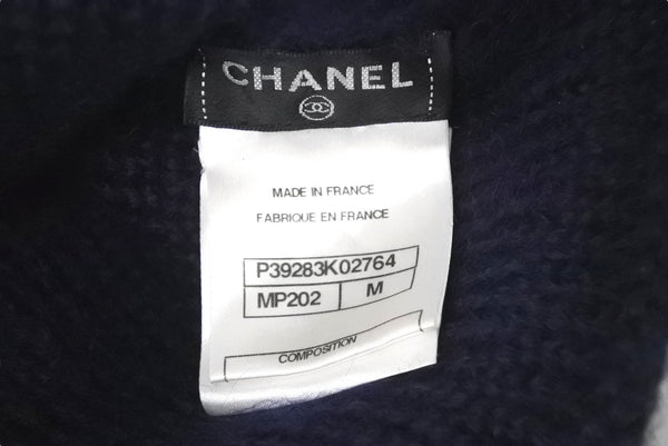 CHANEL シャネル ニットキャップ ビーニー ニット帽 ココマーク レーヨン ネイビー 美品 中古 4c070103