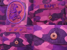 Load image into Gallery viewer, BAPE BY A BATHING APE ベイプ エイプ Yシャツ カモ パープル ピンク コットン 迷彩 サイズL 中古 美品 4c070111