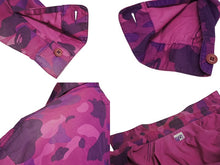 Load image into Gallery viewer, BAPE BY A BATHING APE ベイプ エイプ Yシャツ カモ パープル ピンク コットン 迷彩 サイズL 中古 美品 4c070111