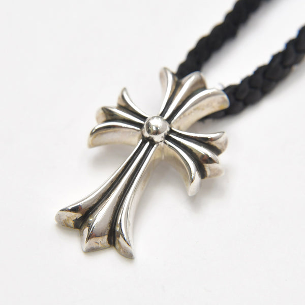 極美品 CHROME HEARTS クロムハーツ スモール CHクロス ペンダント ネックレス レザーブレード シルバー金具 シルバー925 重量約32.42g 中古 4a007046